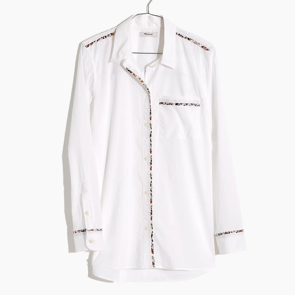 Madewell button down w floral piping detail